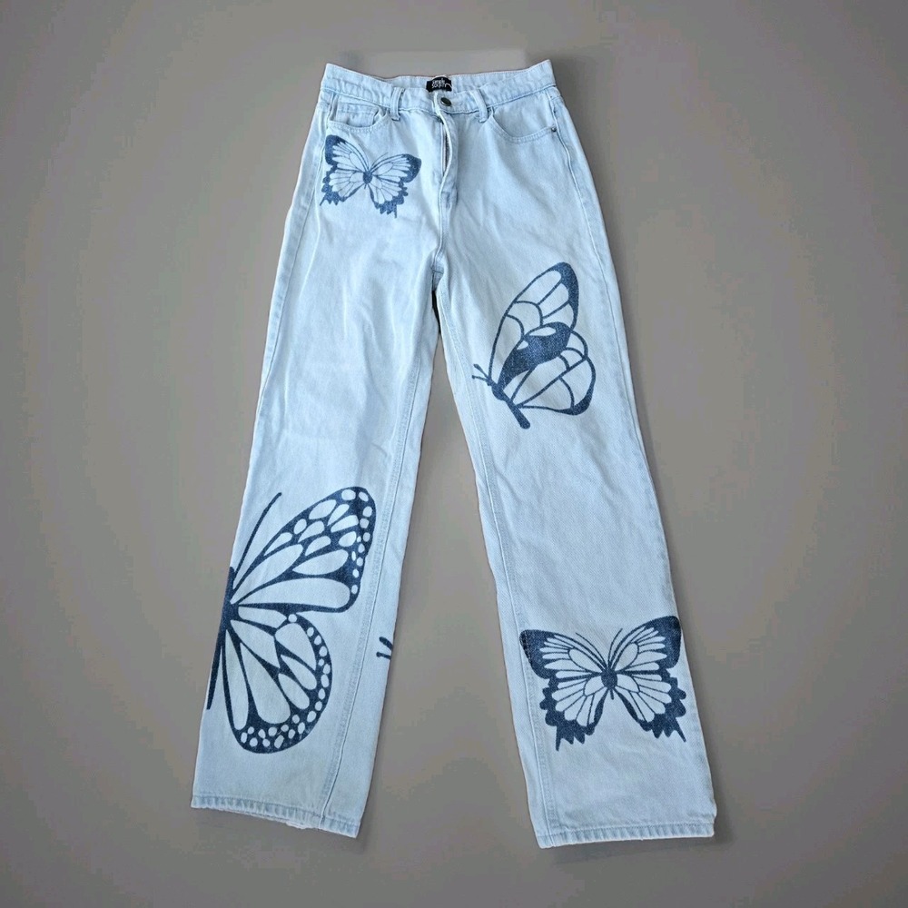 SIMPLE SOCIETY Jeans Women's‎ 5/27 Super Highrise Butterflies Y2K Straight